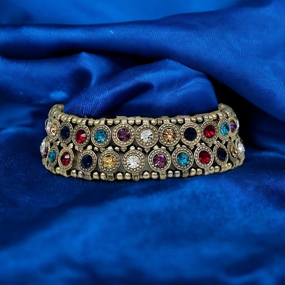 Jeweled Bracelet Vintage Rhinestone Patchwork Seed Bead Stretch Jewelry Boho - Picture 3 of 9